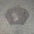 Derschutze blossm knit floral embroidered crew neck sweater, unisex loose casual sweater, trendy style.