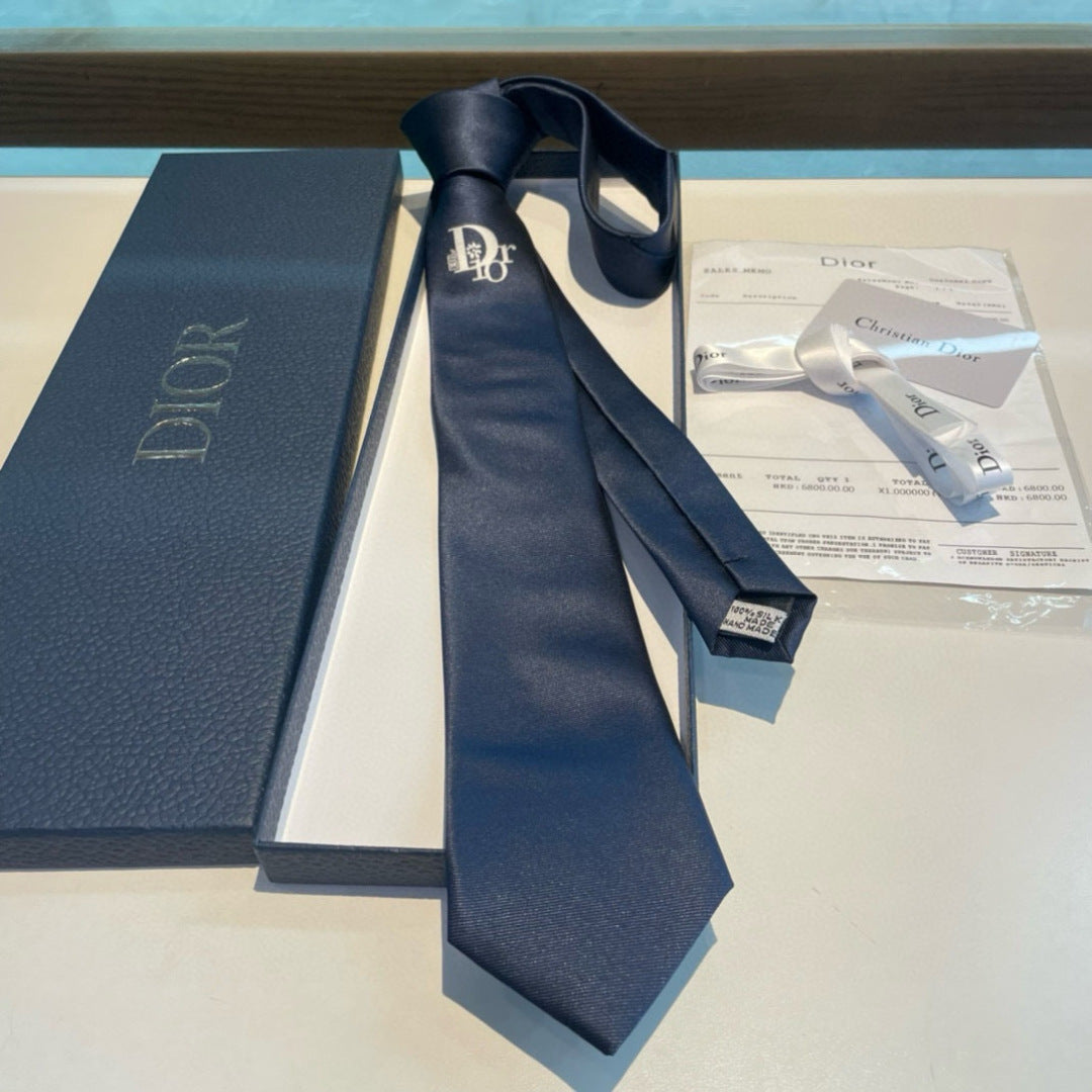 Dior Style Men's Oblique Logo Silk Tie