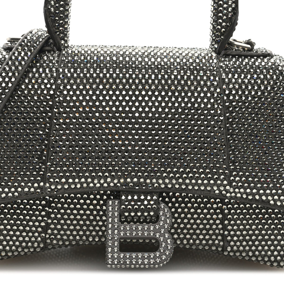 Strass Suede Hourglass Top Handle Bag XS Smoke Grey Crystal