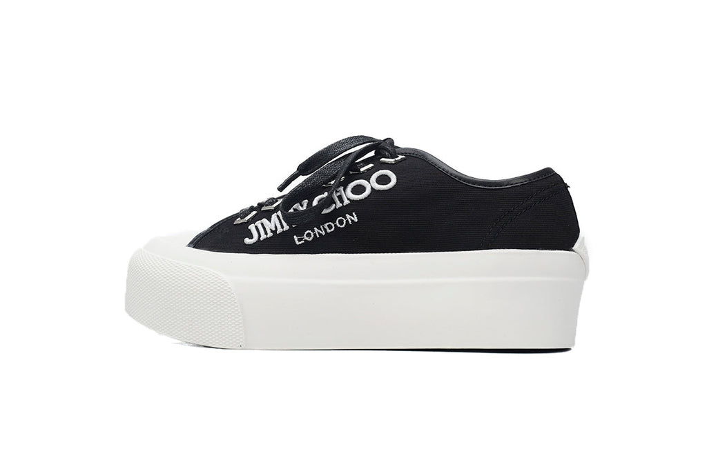 Jimmy Choo Palma Maxi Black Canvas Platform Trainers Womens RSNOW