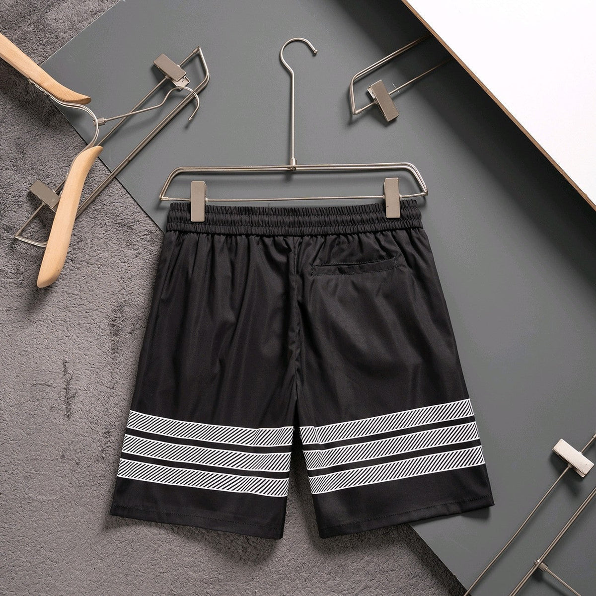 Thom Browne Style Four-Bar Stripe Woven Shorts
