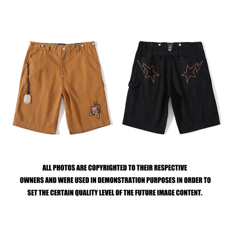 Bathing Ape Shorts Shark Head Embroidery Tiger Head Tooling Shorts Men's Casual Pants
