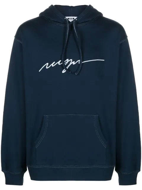 MSGM logo-embroidered cotton hoodie
