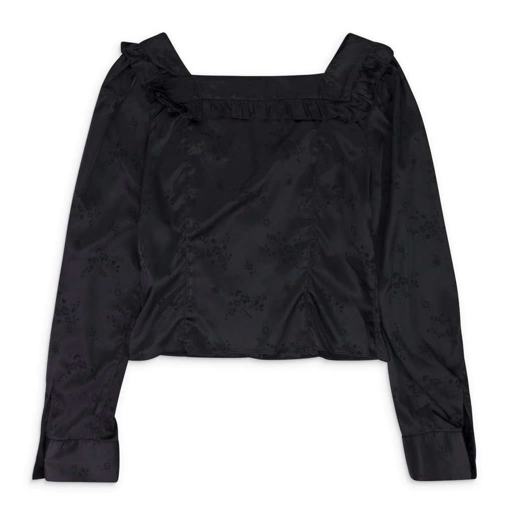 BLACK JACQUARD BUTTON BLOUSE