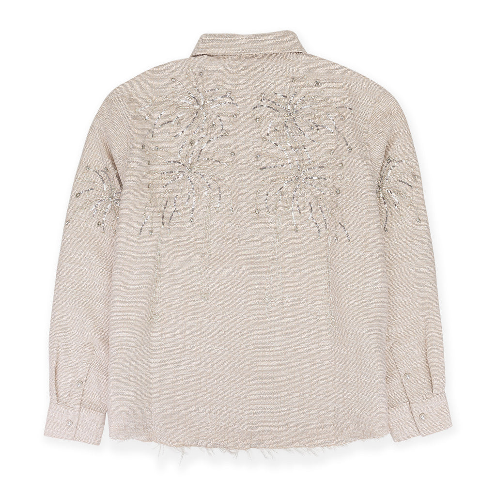 WHITE FIREWORKS BEADED DIAMOND BUTTON-DOWN SHIRT