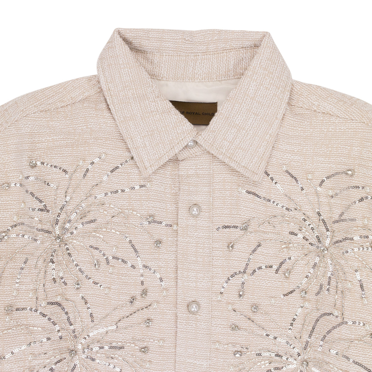 WHITE FIREWORKS BEADED DIAMOND BUTTON-DOWN SHIRT