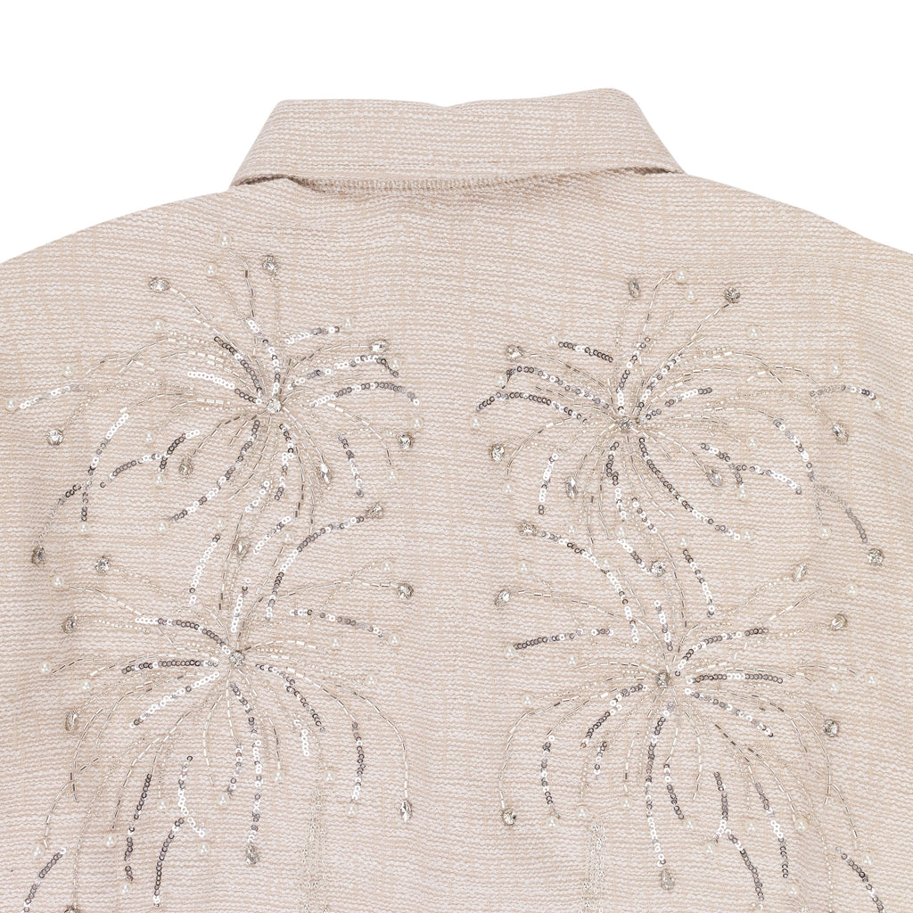 WHITE FIREWORKS BEADED DIAMOND BUTTON-DOWN SHIRT
