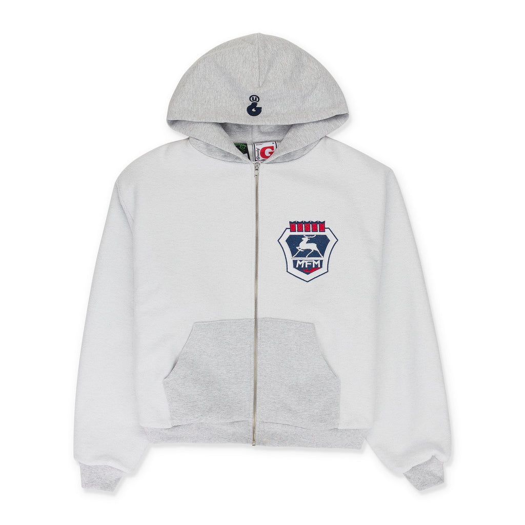 GREEDY UNIT x MURD333R.FM GREY DOUBLE LAYERED HOODIE
