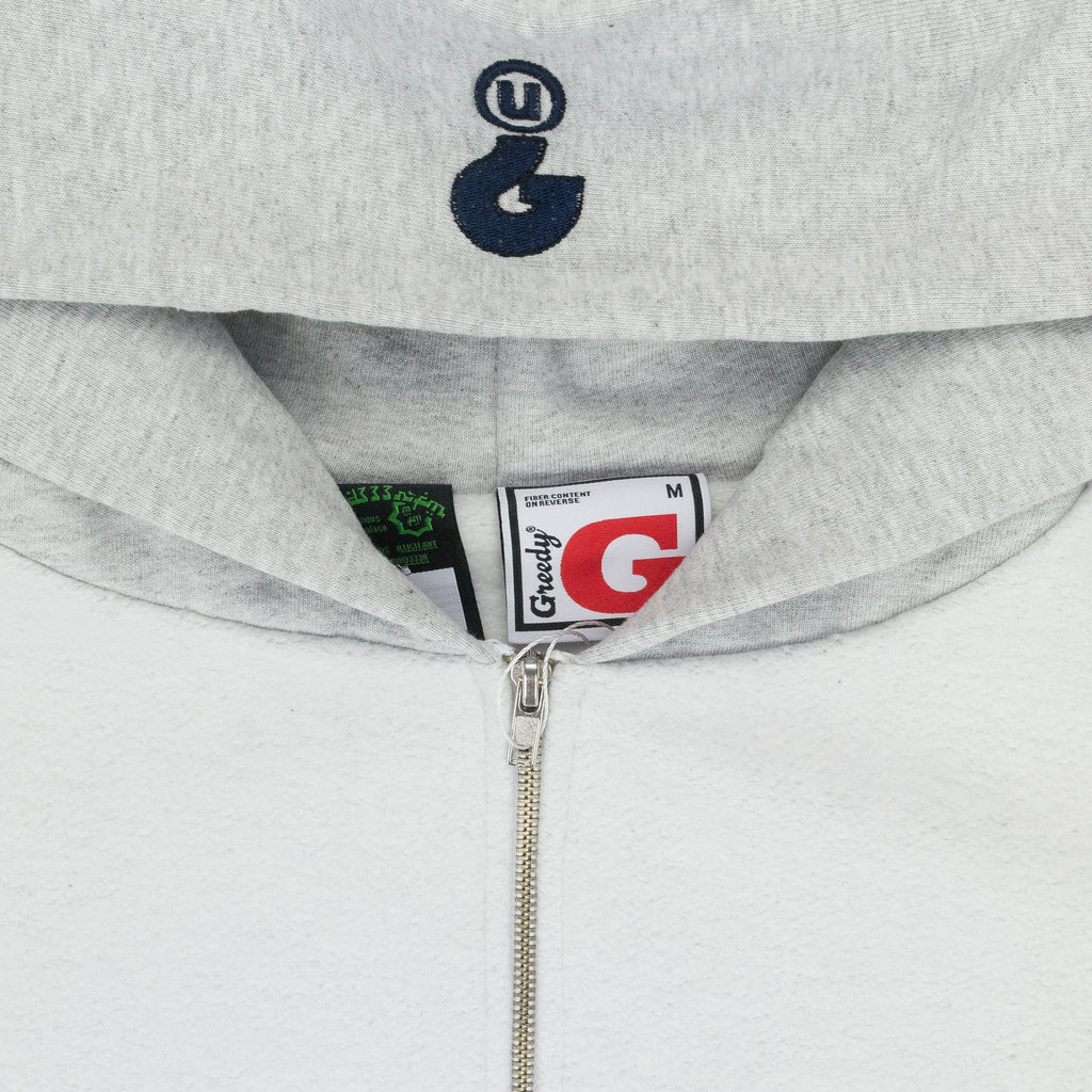 GREEDY UNIT x MURD333R.FM GREY DOUBLE LAYERED HOODIE