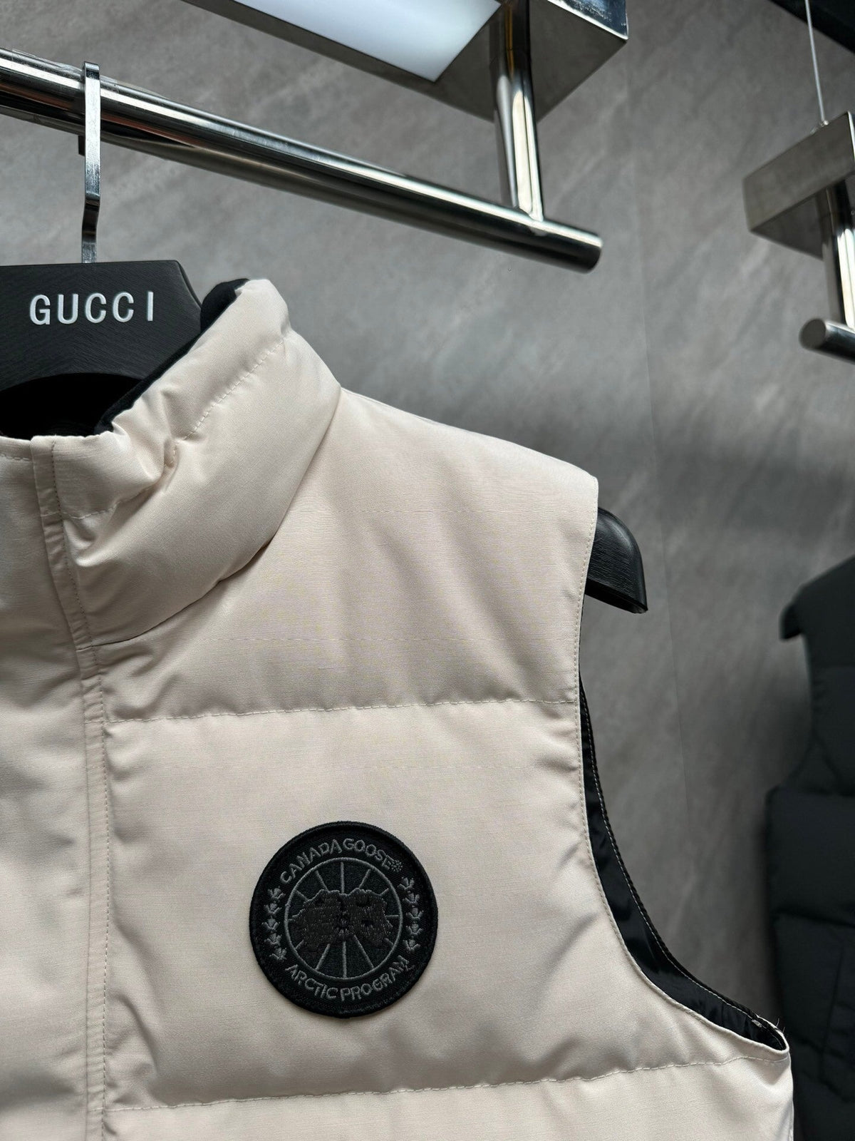Canada Goose Puffer Vest in Off-White with Stand Collar