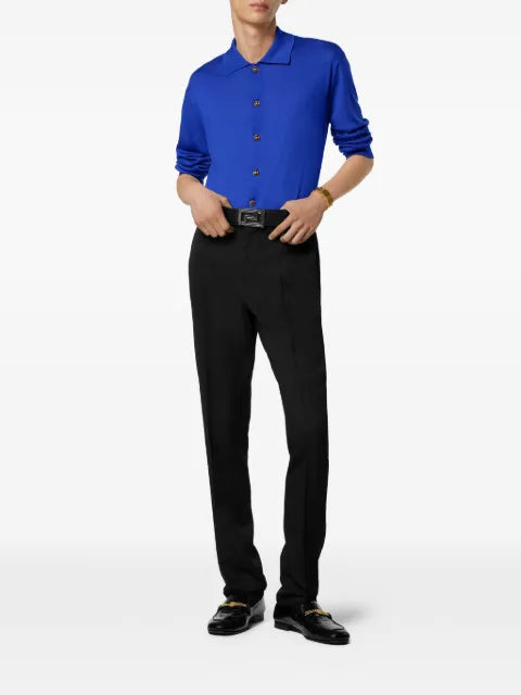 Versace Medusa silk-cotton knit polo cardigan