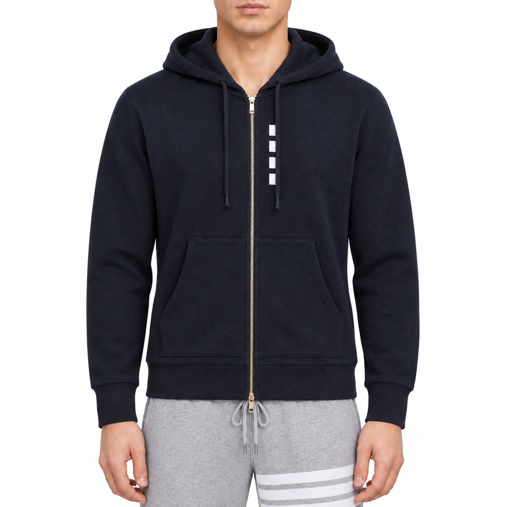 4 - Bar Embroidered Sports Hoodie - Premium Athletic Zip - Up | Thom Browne