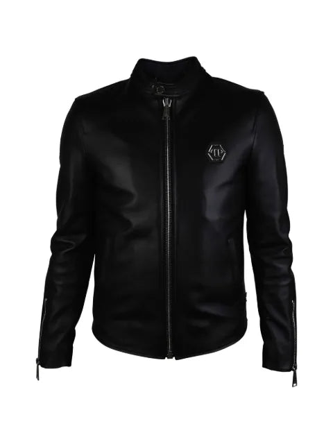 Philipp Plein hexagonal logo biker jacket