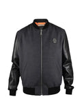 Philipp Plein leather-sleeved logo-print bomber jacket