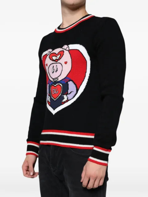 Dolce & Gabbana piglet-appliqué merino wool sweater