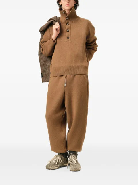 AMI Paris brown high buttoned collar wool sweater