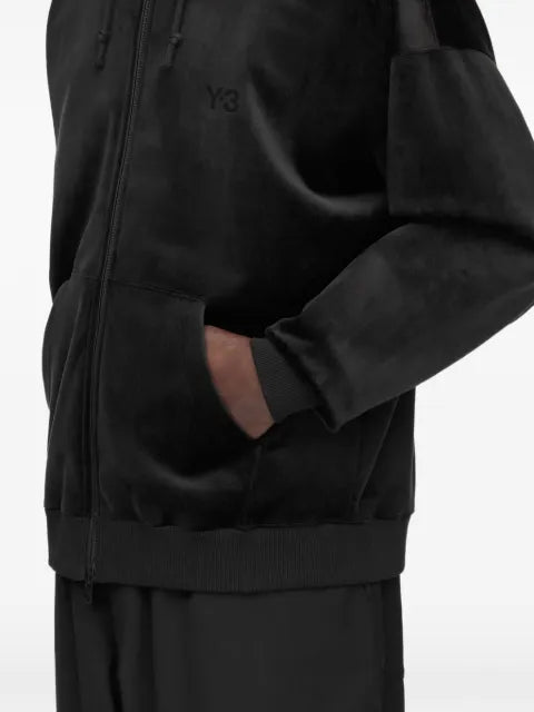 Y-3 velvet-effect logo-print hoodie