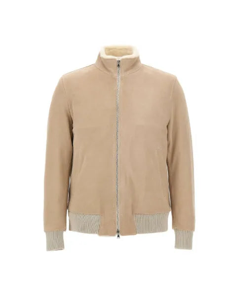 Barba Rivet shearling-lined suede jacket