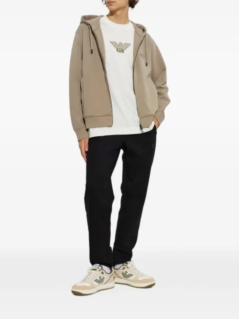 Emporio Armani logo-embroidered zip-up hoodie