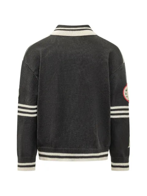 FOUND patch-detail striped-trim cardigan