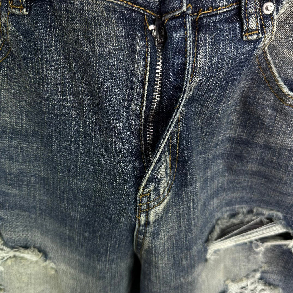 AMIRI Ripped Ribbed Patch Slim‑Fit Denim Jeans