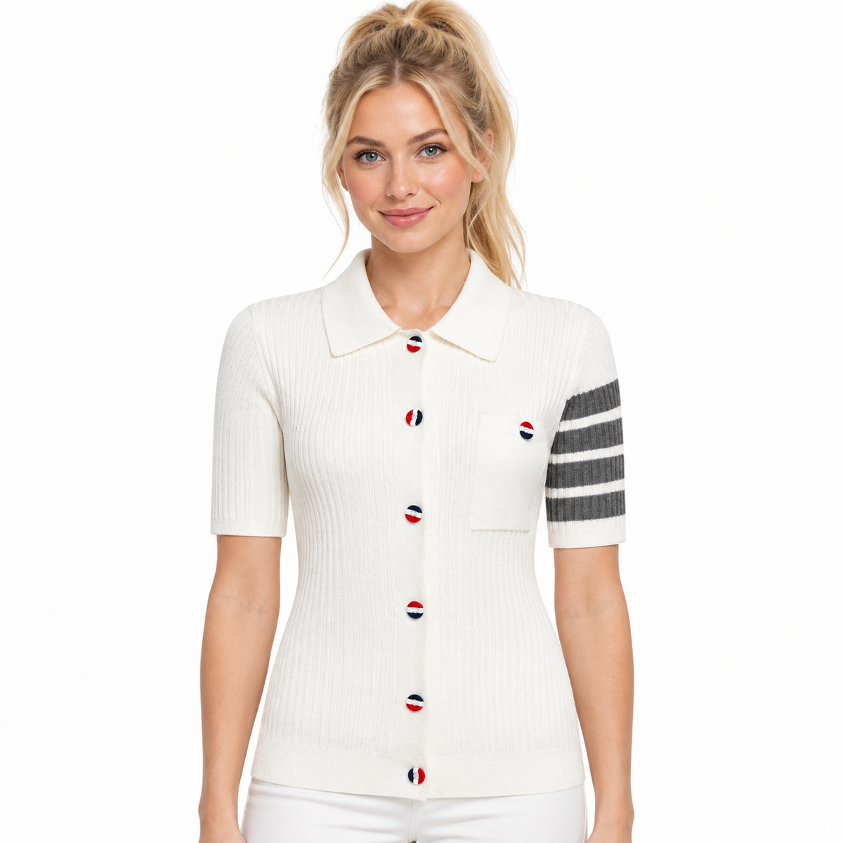 Women Color buckle POLO shirt
