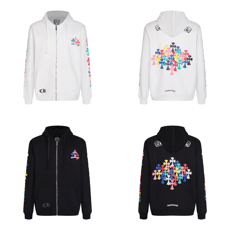 Chrome Hearts Multi-Color Cemetery Cross Logo Zip Up Hoodie 5015