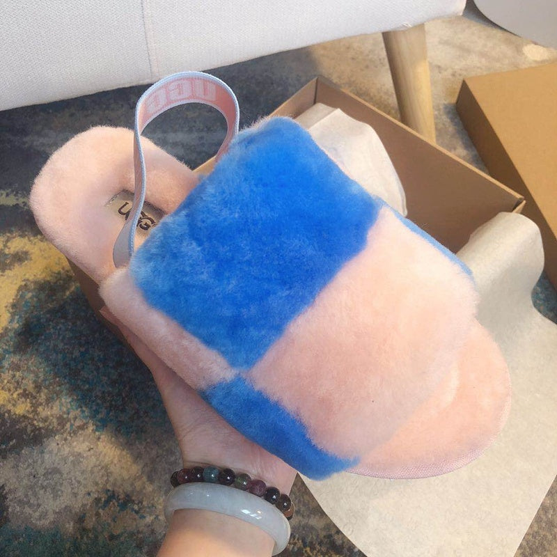 Pink Color-Block Fluffy Platform Sandals — New Arrival | In Stock