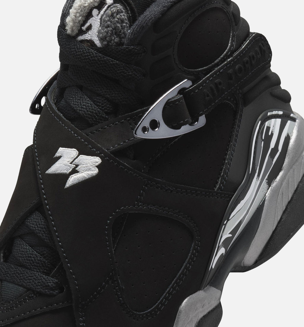 Air Jordan 8 Retro Chrome Black Big Kids' Lifestyle Shoes - Black/White/Light Graphite