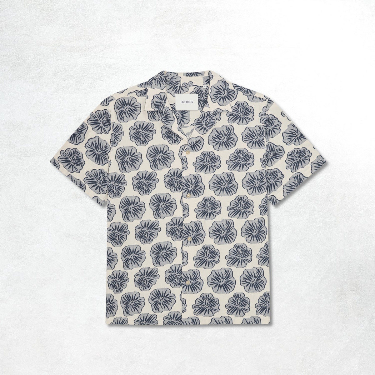 Les Deux Dahlia Jacquard Ss Shirt: Dark Denim Blue
