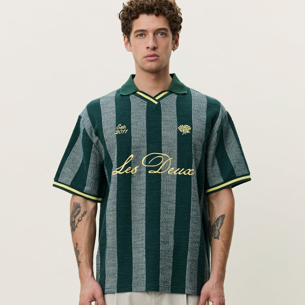 Les Deux Stripe Jacquard Football Jersey: Pine Green