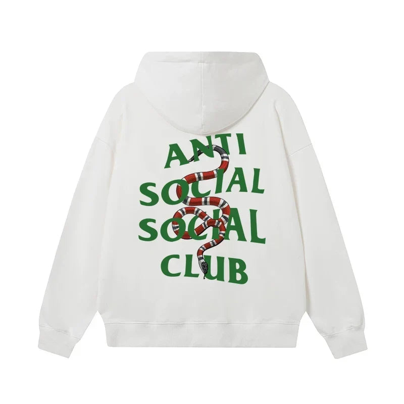 Anti Social Social Club Snake Graphic Green Logo White Hoodie