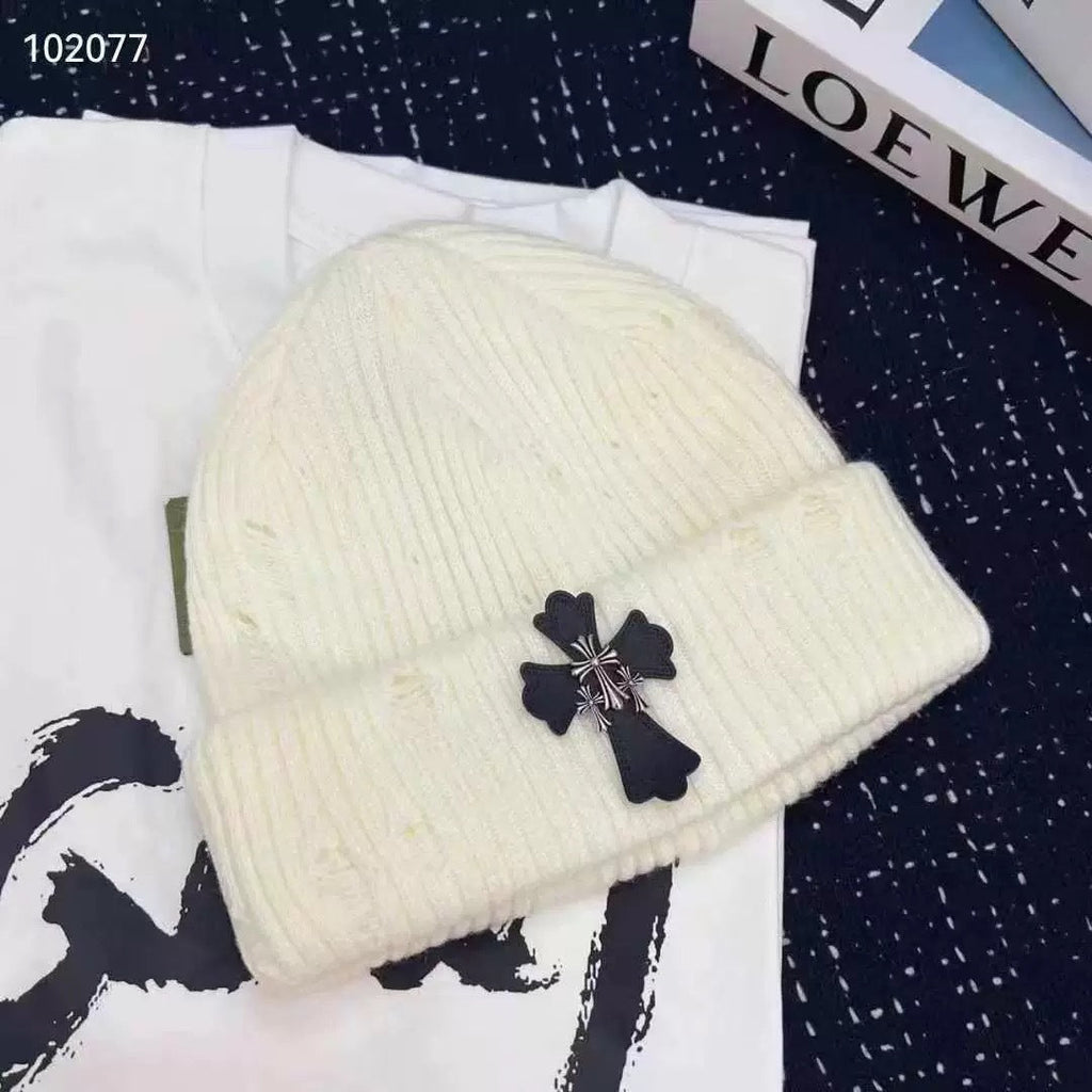 Chrome Heart Beanie Ripped Cross Knitted Hat Warm Hat Wool