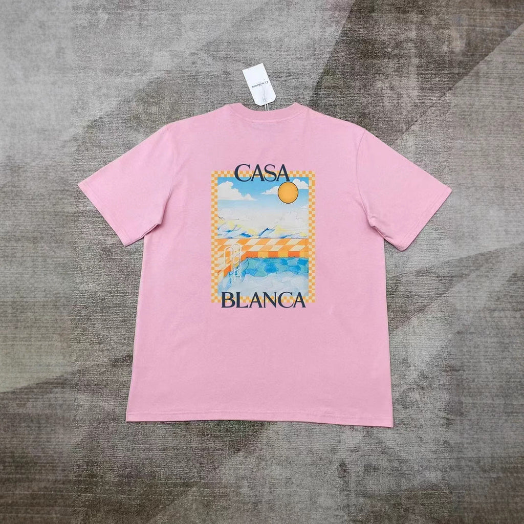 Casablanca Art Graphic Print Loose Unisex Short Sleeve T-Shirt