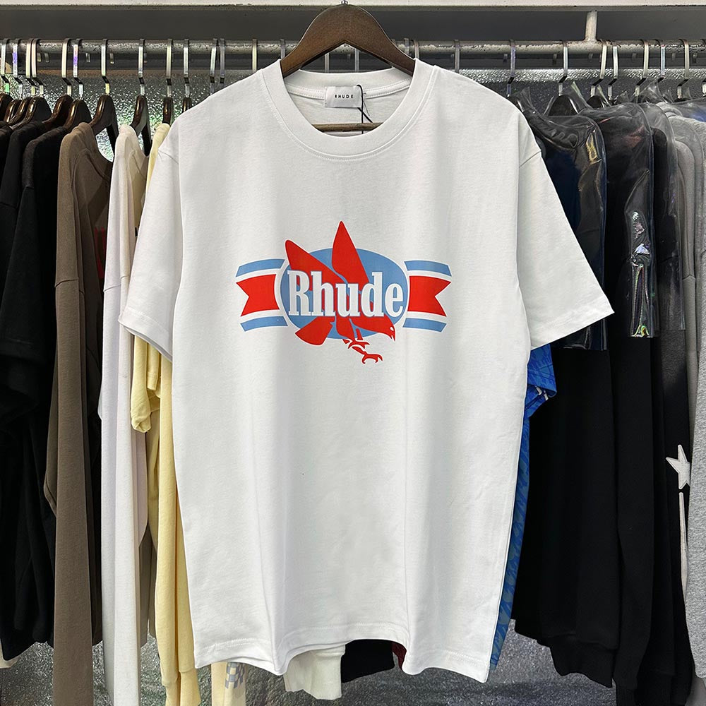 Rhude T-shirts Eagle Print Cotton Casual Short Sleeve Men and Women