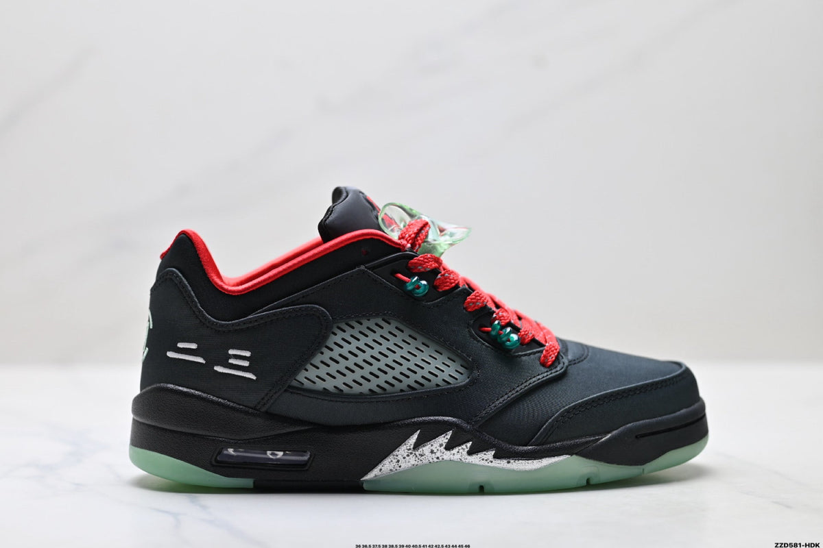 Air Jordan 5 Retro Black Red Green Glow Sneakers