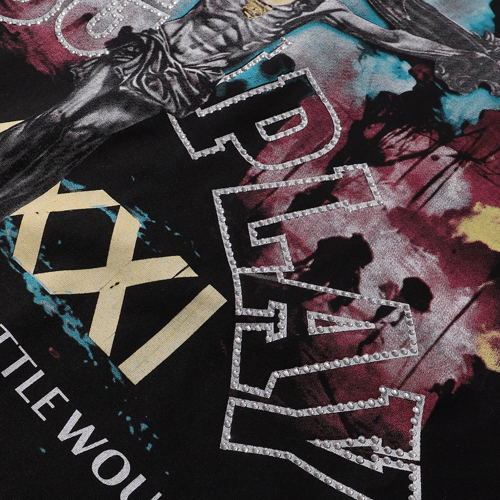 Rough Play Skeleton Cross Rhinestone Sleeveless T-Shirt