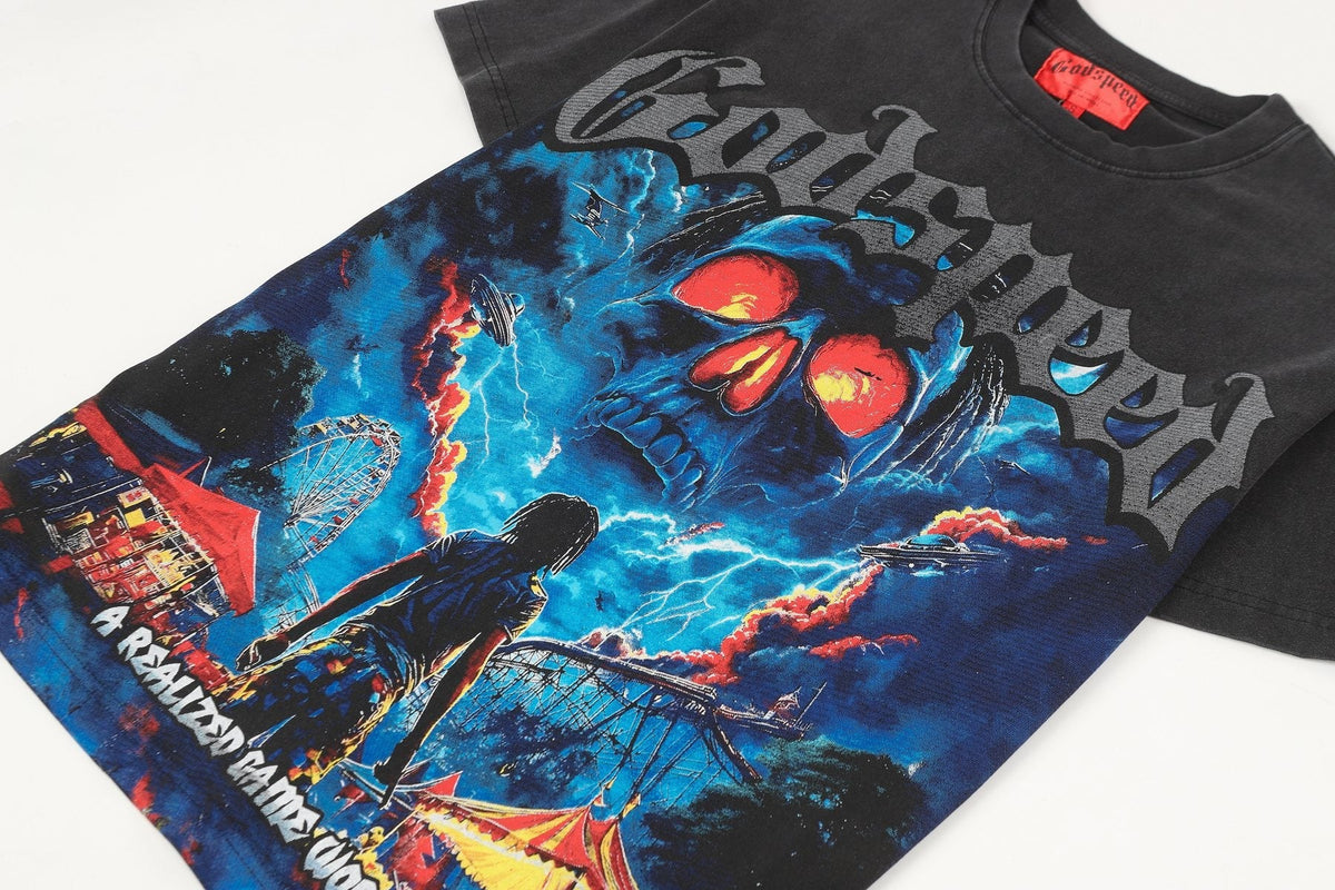 Godspeed Skull Graphic Washed Black T-Shirt