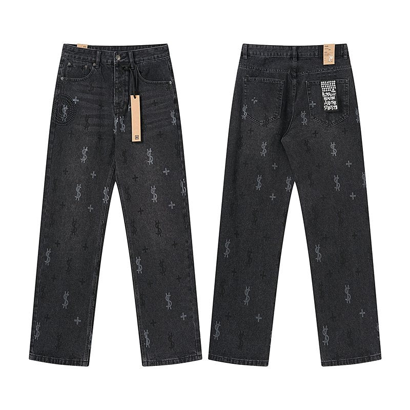 Ksubi Washed Black Straight-Leg Graphic Jeans