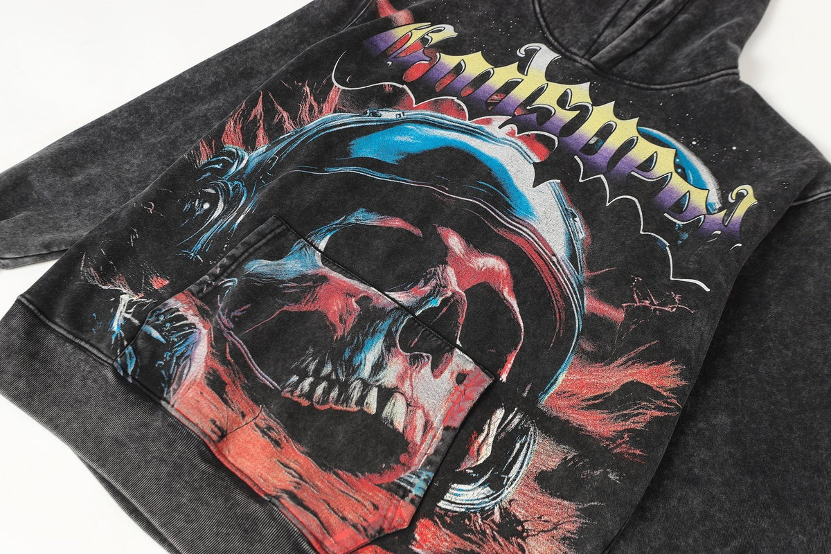 Godspeed Skull Graphic Acid Wash Hoodie