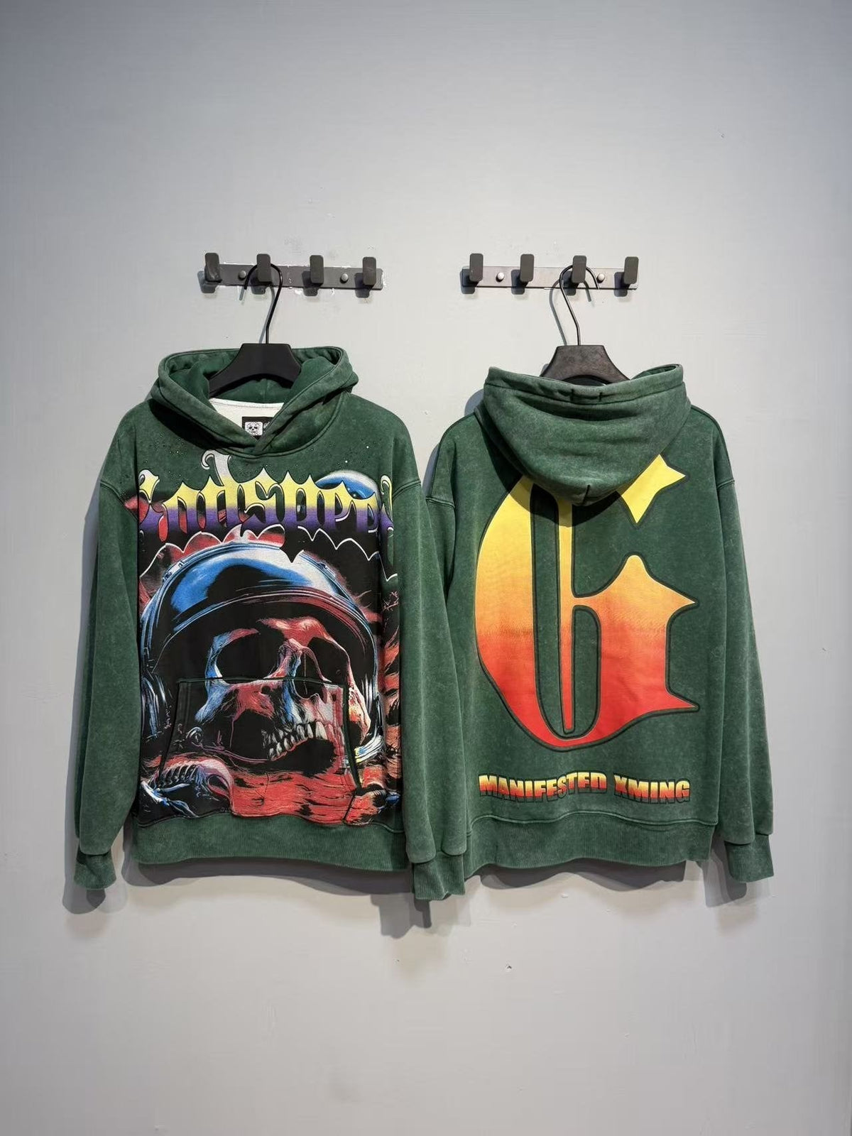 Godspeed Skull Graphic Acid Wash Hoodie