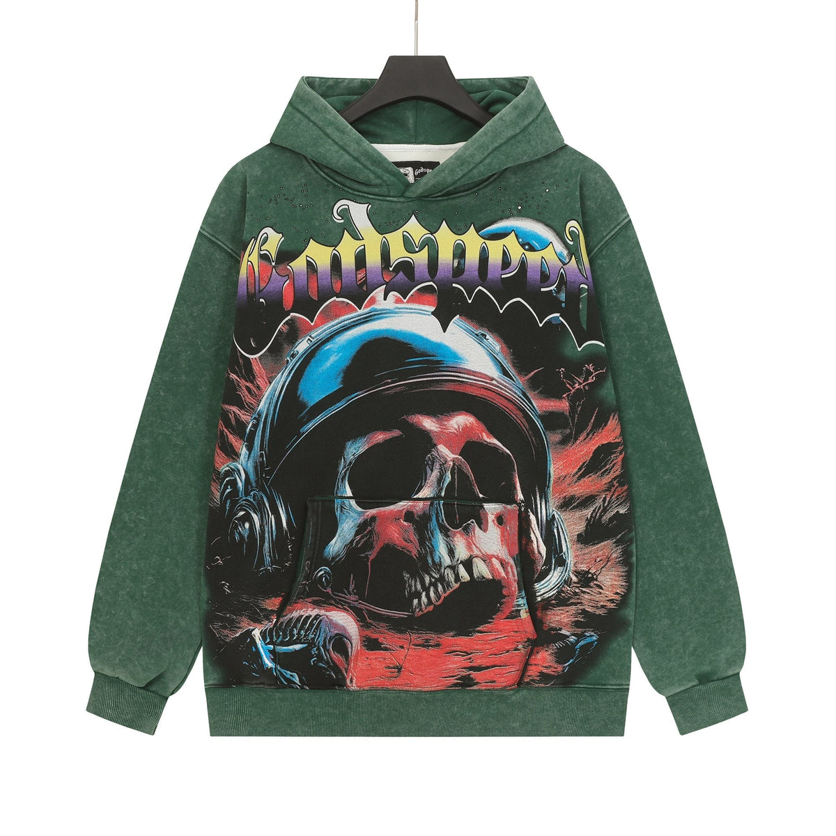 Godspeed Skull Graphic Acid Wash Hoodie