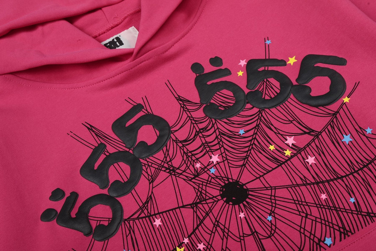 Sp5der Pink Spiderweb Graphic Hoodie & Sweatpants Matching Set
