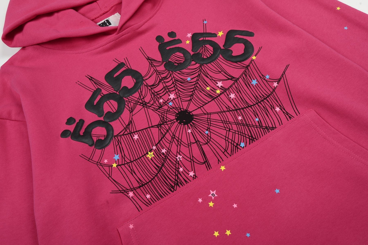 Sp5der Pink Spiderweb Graphic Hoodie & Sweatpants Matching Set