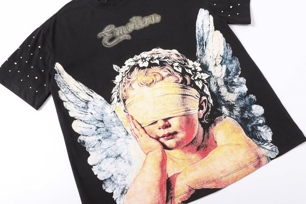 MIXED EMOTION Angel Graphic Pearl-Sleeve T-Shirt