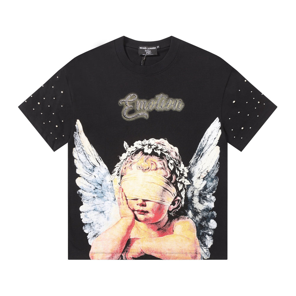 MIXED EMOTION Angel Graphic Pearl-Sleeve T-Shirt