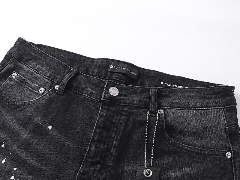Purple Brand Black Paint-Splatter Distressed Denim Shorts