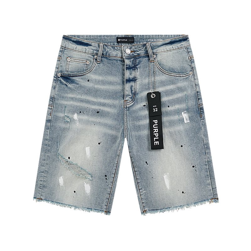 Purple Brand Light Blue Distressed Denim Shorts