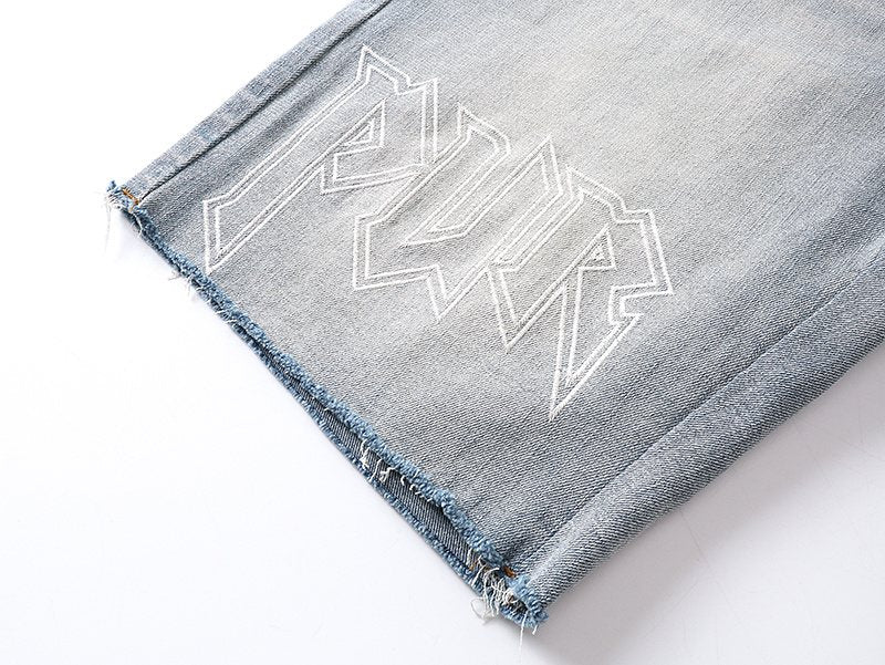 Purple Brand Light Blue Raw Hem Graphic Denim Shorts