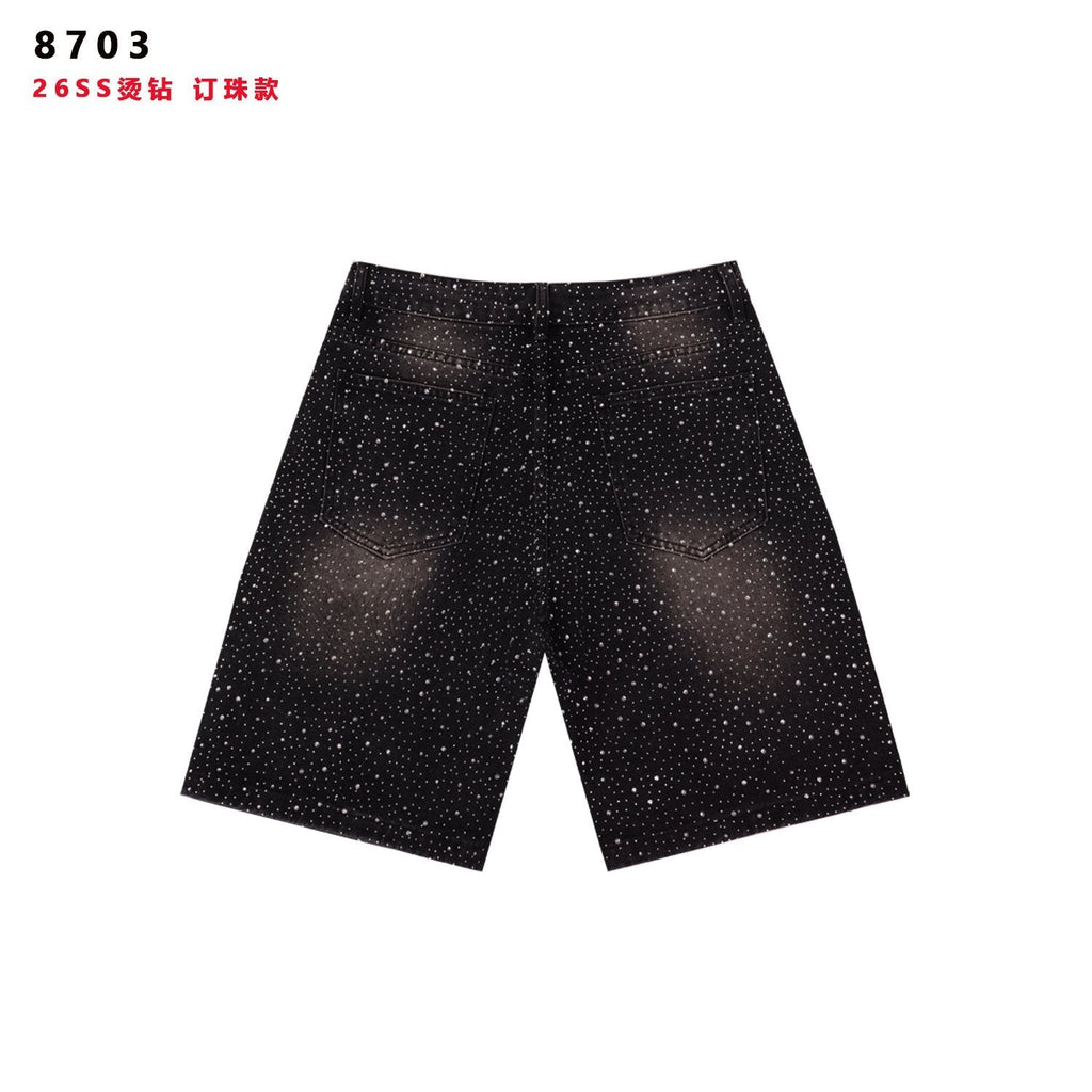 VALE Pearl-Studded Washed Denim Shorts